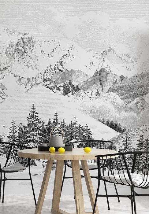 Tenture Tissu Microfibre Lavable Décor Tenture Murale Paysage Forêt Enneigée Wycian – 300x260 Cm – Tissu Microfibre – Décoration Murale XXL