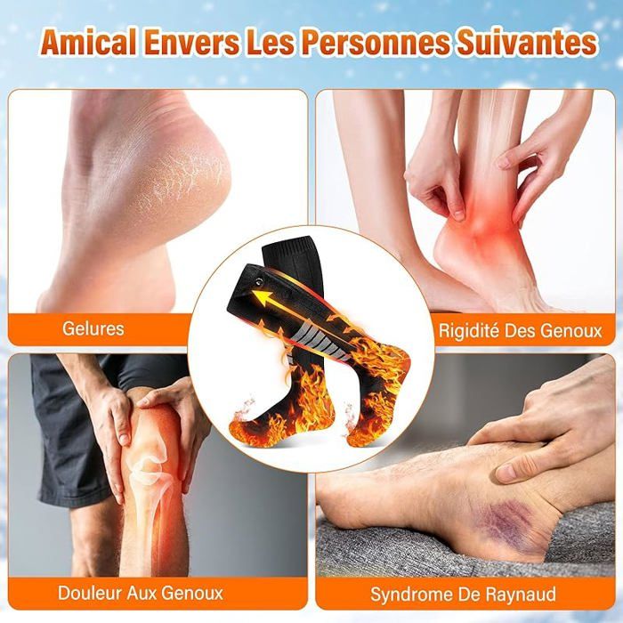 Chaussettes Chauffantes USB Pour Homme - Alimentation 5V - Température Environ 45°C - Anti-dérapantes - Pour Maison, Camping, Chasse En Hiver - 9