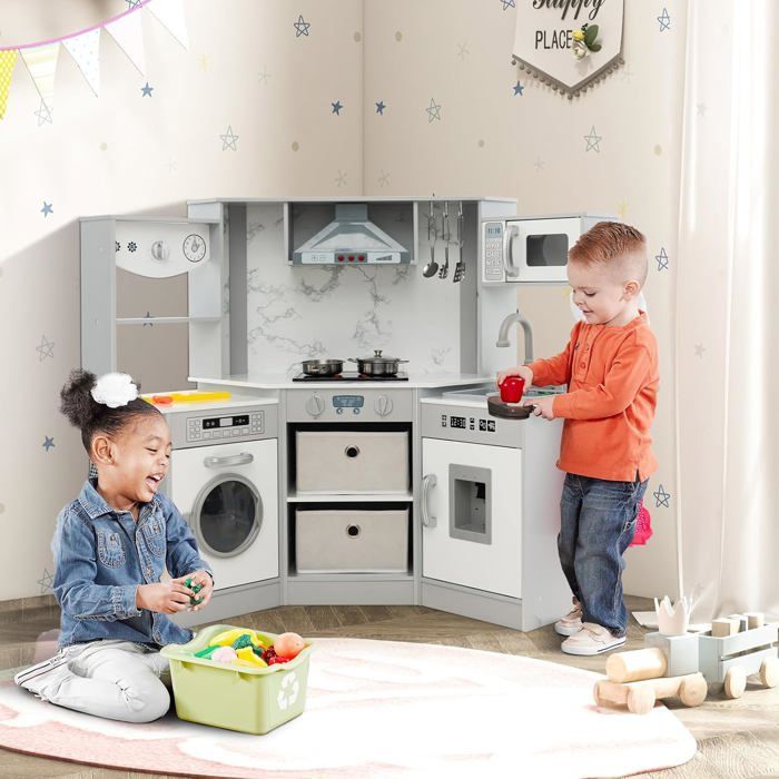 Cuisine d'angle pour Enfants 3+ Ans, Jouet de Cuisine en Bois avec