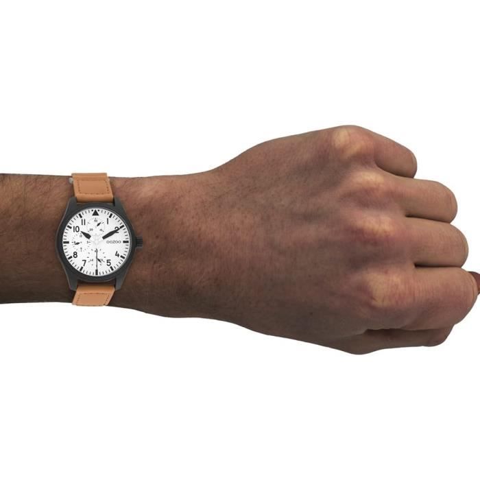Bracelet montre cuir noir coutures en orange modèle Sportiv 18mm 20mm