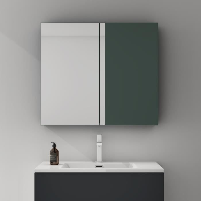 Armoire Salle De Bain Avec Miroir LED - 80x15x70cm Anthracite - Miroir Antibuée, Luminosité Réglable - Rangement Intégré