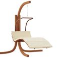 Balançoire - DIOCHE - Chaise à bascule avec coussin tissu et bois massif de peuplier - Blanc - Crème - Naturel-2