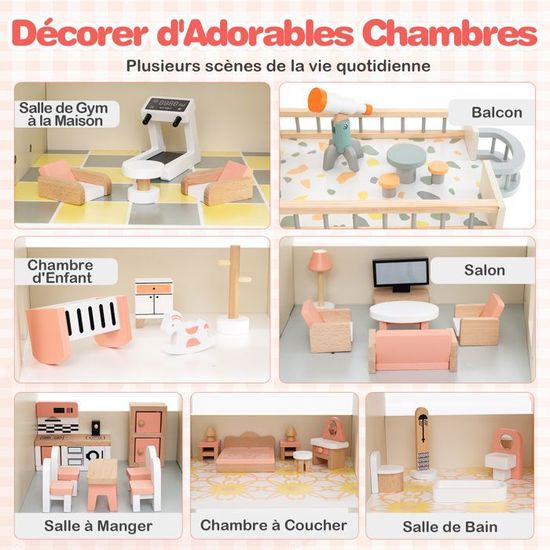 DOEWORKS Chariot de Rangement Métal Chariot à roulettes 3 Niveaux Chariots Cuisine Chariots de Service Roulant pour Chambre Salle de Bain Bureau, Rose