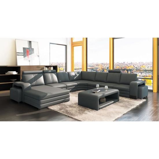 Canape D Angle Panoramique Cuir Gris 10 Places Havane Gauche