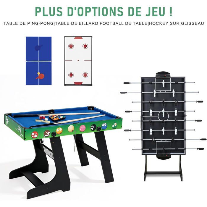 Table De Jeux 4 En 1 Pliable - Baby-foot, Billard, Tennis De Table, Hockey - 4FT
