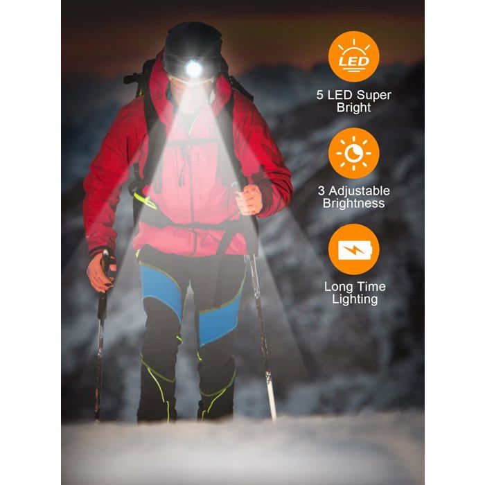 Bonnet LED Rechargeable UNBON - Cadeau Homme Original Avec Lampe Frontale 3 Luminosités - Bonnet Chaud Hiver Mains Libres
