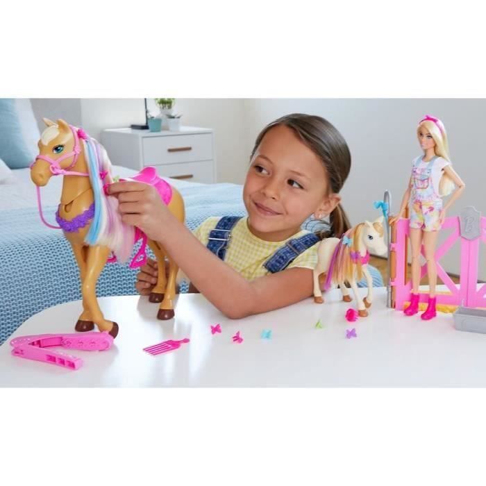 Coffret Toilettage des Chevaux Barbie ® avec 1 poupée, 2 chevaux et plus de 20 a Coffret Toilettage des Chevaux Barbie ® avec 1 poupée, 2 chevaux et plus de 20 a