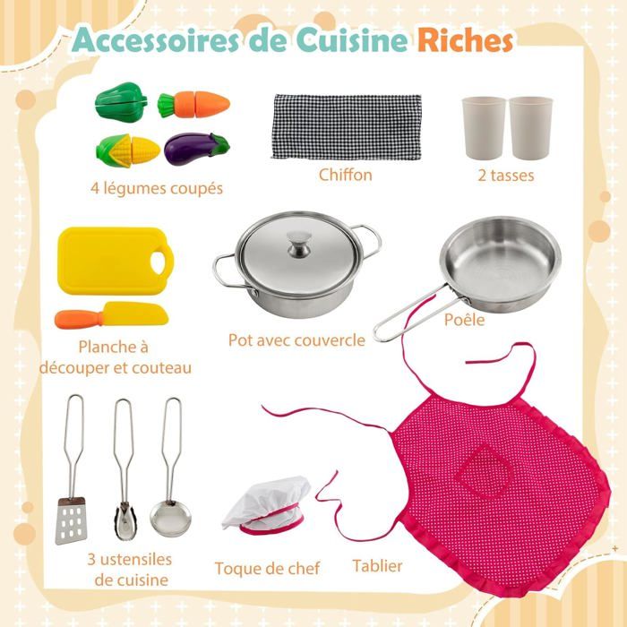 GAGAKU Ensemble Cuisine Bois 26PCS - Assiettes Couverts Jouets Pour Enfants 3+ Ans, Jeu De Rôle Montessori