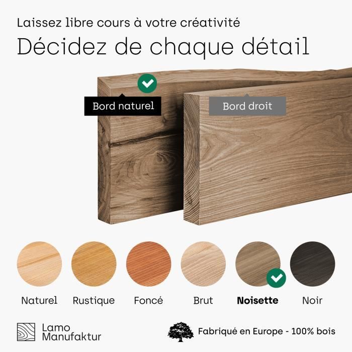 Étagère Murale LAMO En Frêne Massif 60cm - Style Moderne, Pour Plateau Ou Rebord, Neuf En Boîte