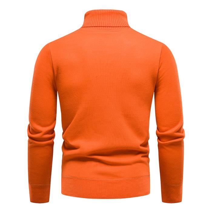 Sous Pull Col Roule Homme en Tricot Doublure Polaire Pullover Chaud Automne Hiver Couleur Unie Orange