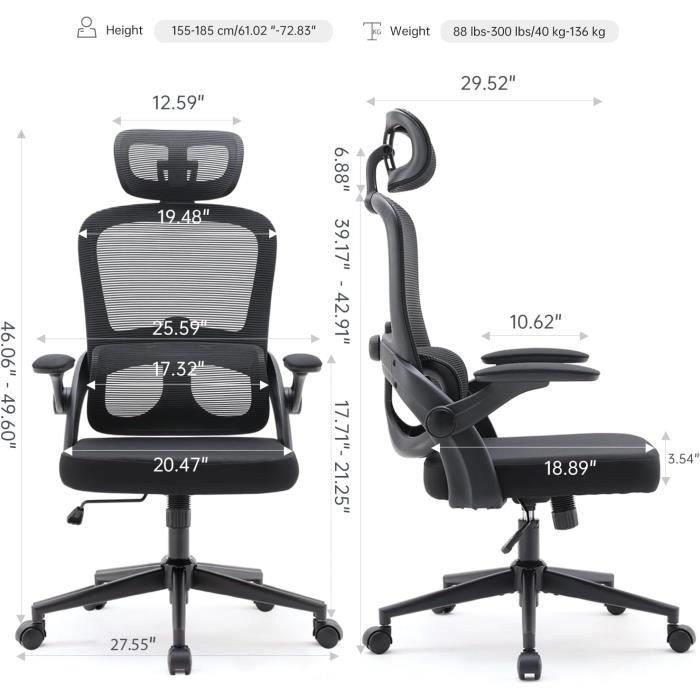 Base De Chaise De Bureau Robuste 2500lb - Pied Métallique Renforcé Noir - Roulettes Universelles - Grande Stabilité