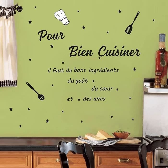 Stickers Muraux Citation Cuisine pour Bien Cuisiner Autocollant Murale  Lettres Noir Décoration Murale Restaurant Salon Salle Manger - Cdiscount  Maison