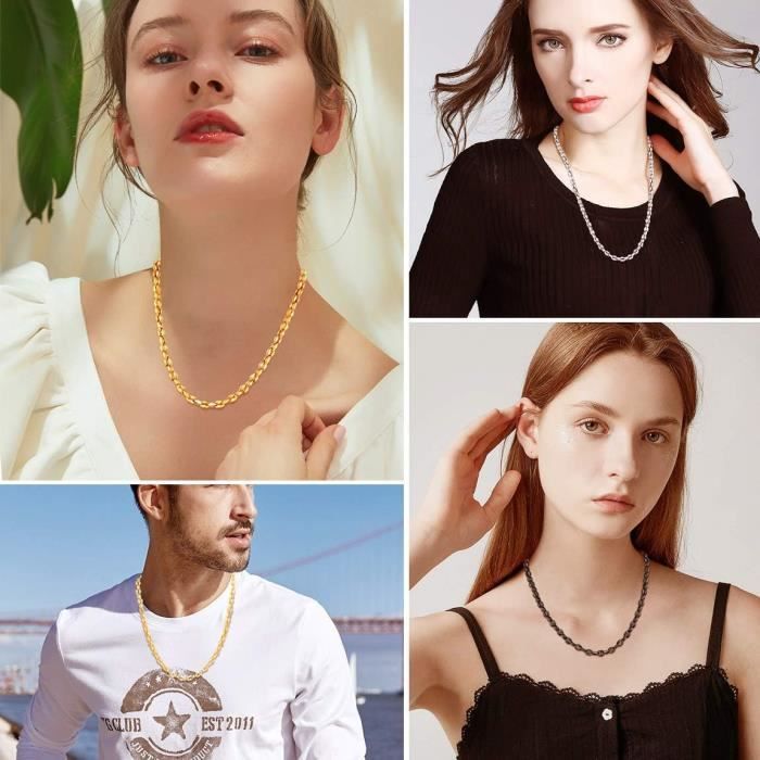 Chaine Maille Grain De Café Homme Collier Et Bracelet En Acier Inoxydable,6Mm 9Mm 11Mm Argent-Or