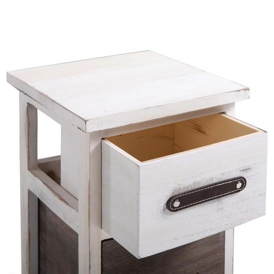 en Bois de Paulownia Blanc et Brun Style Shabby Chic Vintage Rustique Campagne IDIMEX Table de Chevet BELLANO Petite Commode de Nuit avec 2 tiroirs