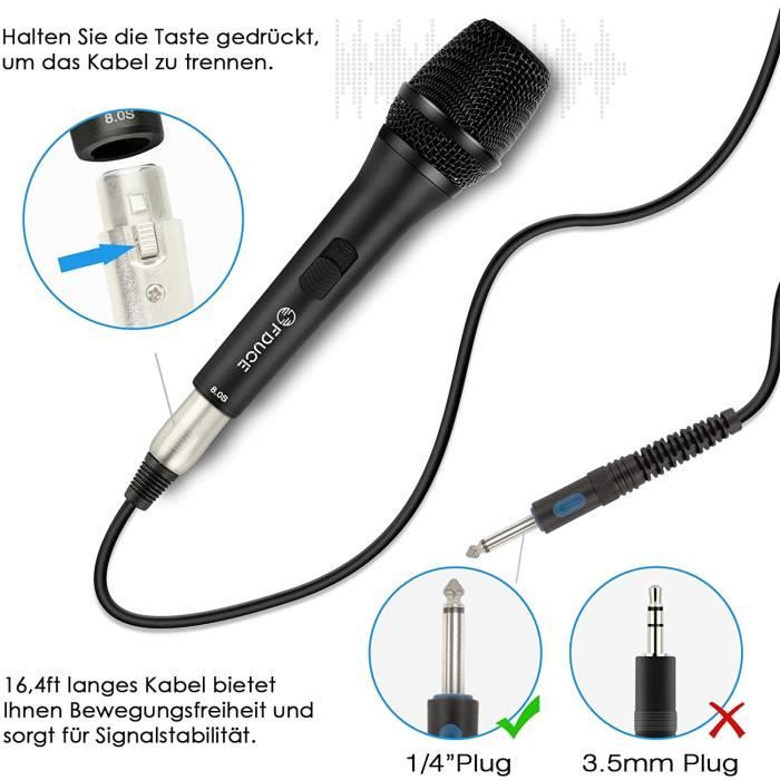 Microphone filaire dynamique 8.0s, micro karaoké vocal avec câble