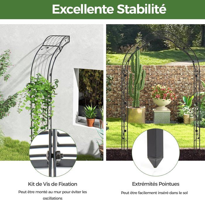 Arche De Jardin En Métal 240x220 Cm – Support Pour Plantes Grimpantes, Décoration De Mariage Ou Fête, Finition Anti-rouille, Base Incluse