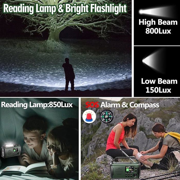 Batterie Externe Solaire,Batterie Externe à Manivelle Avec Lampe LED | Chargeur Portable Et Pliable Pour Voyage Maison Pêche Randonnée