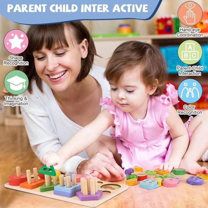 Jeux Montessori à Empiler et de Tri 1 2 3 Ans, 2 en 1 Jouet Enfant, pour  GarçOns et Filles, Jeu de Pêche, Jouets d'Activité et de Développement,  pour