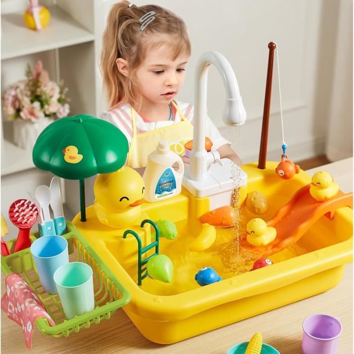 Lavabo Évier Jouet Montessori – Kit D’Éveil Avec Eau Courante, Bulles, Pêche Et Canards – Pour Enfants