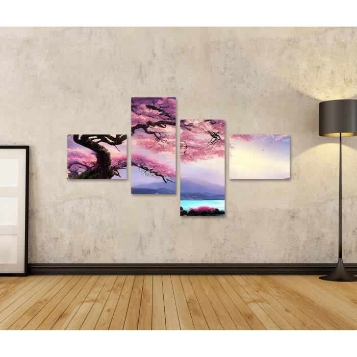 Tableau Toile Fleurs De Cerisier Japonais - Décor Mural 50x70 Cm Sans Cadre, Impression Haute Qualité