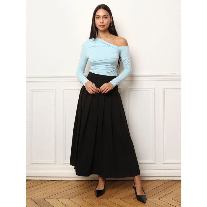 Lachinita Jupe Taille Haute Patineuse Jupe Longue Jupe Noire Femme