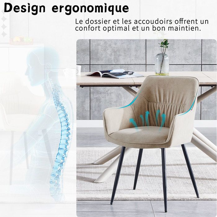 WAFTING Lot de 4 Chaises de Salle à Manger, Design Coquille en Chenille Doux, Pieds Métal, Confort Moderne pour Maison et Bureau, Beige WAFTING Lot de 4 Chaises de Salle à Manger, Design Coquille en Chenille Doux, Pieds Métal, Confort Moderne pour Maison et Bureau, Beige