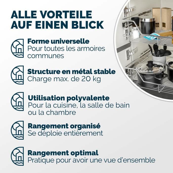 CASARIA® 2x Tiroir télescopique de rangement 40 cm pour armoire cuisine tiroir de cuisine métal tiroir coulissant