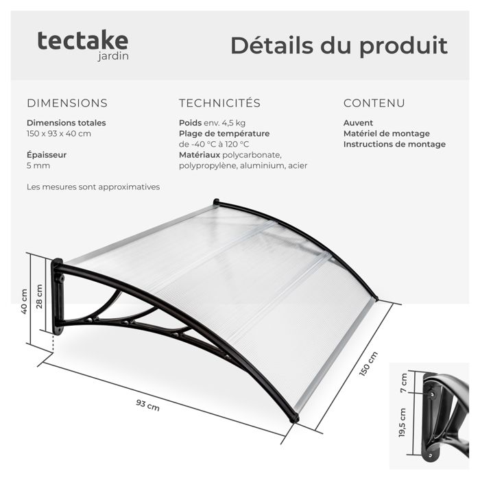 Auvents Pour Terrasse, Toit Marquise Acier Plastique, Auvent De Porte Polycarbonate, Feuille Creuse De Protection Contre