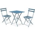 Table bistrot de jardin et 2 chaises pliantes - OVIALA - ROME - Bleu Pacific - Carré - Meuble de jardin-0