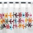 UNITED FLOWERS - Voilage à pattes en coton décoration fleurs colorés 110 x 250 cm Blanc-0