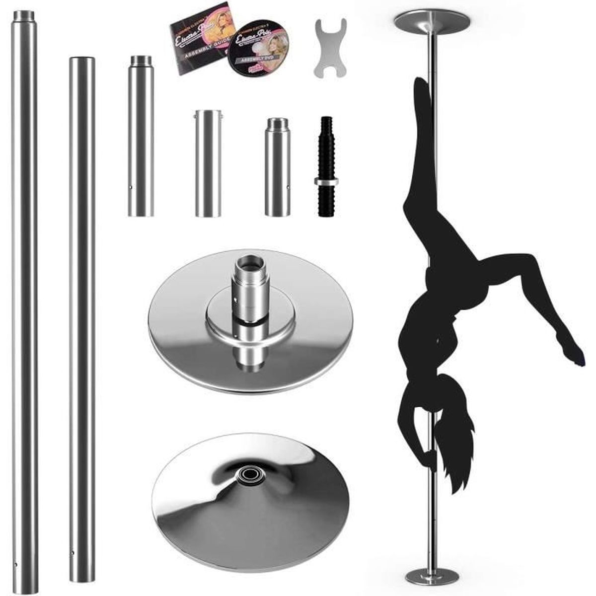 Barre Pôle De Danse Professionnelle 45 Mm, Barre De Danse Statique Et Rotative, Pole En Cier Inoxydable, Hauteur Réglable 2235-2745 Mm, Sans Perçage, Pour Débutants/Club/Maison