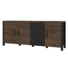 MEUBLORAMA Buffet XL 190cm collection DARWIN. Couleur chêne foncé et noir. 3 portes et 3 tiroirs 192x79x43 Marron
