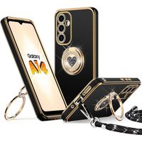 Coque de protection - BOOLING - Samsung Galaxy A14 4G/5G - Silicone noir - Motif cœur - Cordon inclus