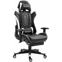 Chaise de jeu de course de bureau,Fauteuil avec repose-pieds en cuir,Chaise de bureau inclinable,50X70X(124-134)cm,Noir et Blanc