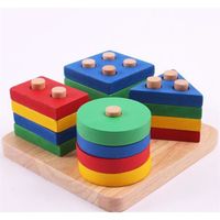 Jouets éducatifs en bois géométriques - Bébé - Blocs de construction - Pyramide - Cadeau enfant