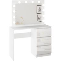 Coiffeuse Table de Maquillage avec Miroir LED 3 tiroirs - Blanc Brillant - Style Contemporain
