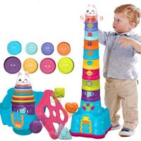 Jouet Cubes Empilables - HONTTOR - Jouet d'éveil Montessori pour bébés - 8 tasses colorées avec des animaux