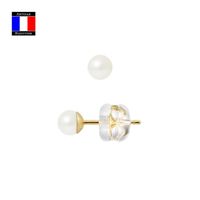 Compagnie Générale des Perles - Boucles d'Oreilles Véritable Perle de Culture 4-5 mm Or Jaune 18 Cts Système Sécurité - Bijou Femme
