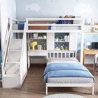 DRIPEX Lit superposé 90×200cm avec Escaliers avec rangement,Lit enfant avec bureau et étagères,lits avec sommier à lattes,Blanc