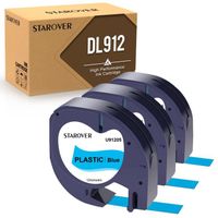 3x STAROVER Compatible pour Dymo LetraTag Ruban Plastique 91205, 12mm x 4 m,pour Dymo LetraTag LT-100H,  noir sur bleu