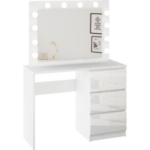 COIFFEUSE Coiffeuse Table de Maquillage avec Miroir LED 3 tiroirs - Blanc Brillant - Style Contemporain