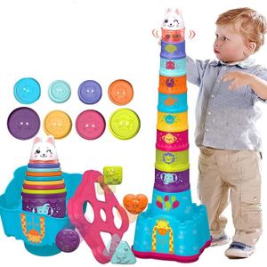 BOÎTE À FORME - GIGOGNE Jouet Cubes Empilables - HONTTOR - Jouet d'éveil Montessori pour bébés - 8 tasses colorées avec des animaux