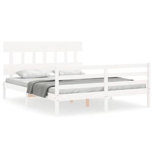 STRUCTURE DE LIT PAI Cadre de lit avec tête de lit blanc King Size bois massif A3195162 CQ003