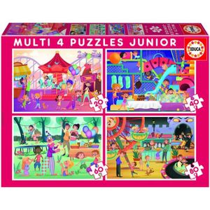 PUZZLE Puzzles Progressifs - Educa - Multi 4 Junior Park + Fiesta - Moins de 100 pièces - Scène de vie - Enfant