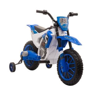 MOTO - SCOOTER Moto Cross électrique pour Enfant HOMCOM - Bleu - 3 à 5 Ans - 12V - 3-8 Km/h - Roulettes latérales Amovibles