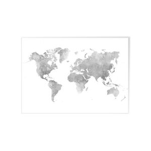 Feeby Photo encadrée Blanc Carte du Monde Art Moderne Continets Noir et Blanc 60x40 cm 