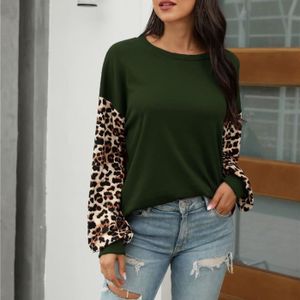 T-SHIRT T-shirt décontracté à manches longues imprimé léopard pour femmes exquisgift Vert 1182