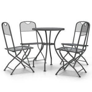 Ensemble table et chaise de jardin Salon de jardin en Métal Anthracite, Mobilier à dîner de jardin 4xchaise avec table, Couleur anthracite O184
