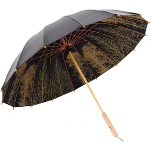 PARAPLUIE Parapluie de golf surdimensionné coupe-vent avec manche en bois, 16 baleines en fibre, grand parapluie à imprimé arbre rétro[Y4780]
