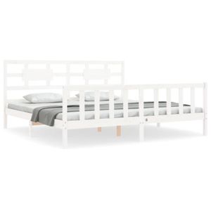 STRUCTURE DE LIT Cadre de lit avec tête de lit blanc Super King Size bois massif ZJC7632378910785